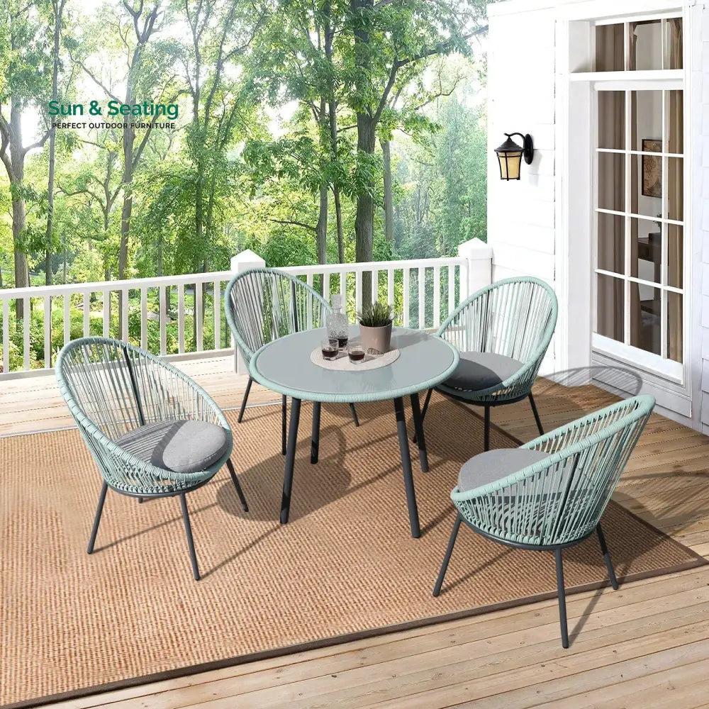 Piel Outdoor Patio Seating Set 4 Chairs and 1 Table Set (Turquoise) Coffee Table Sets