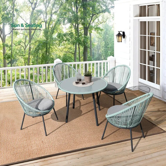 Piel Outdoor Patio Seating Set 4 Chairs and 1 Table Set (Turquoise) Coffee Table Sets