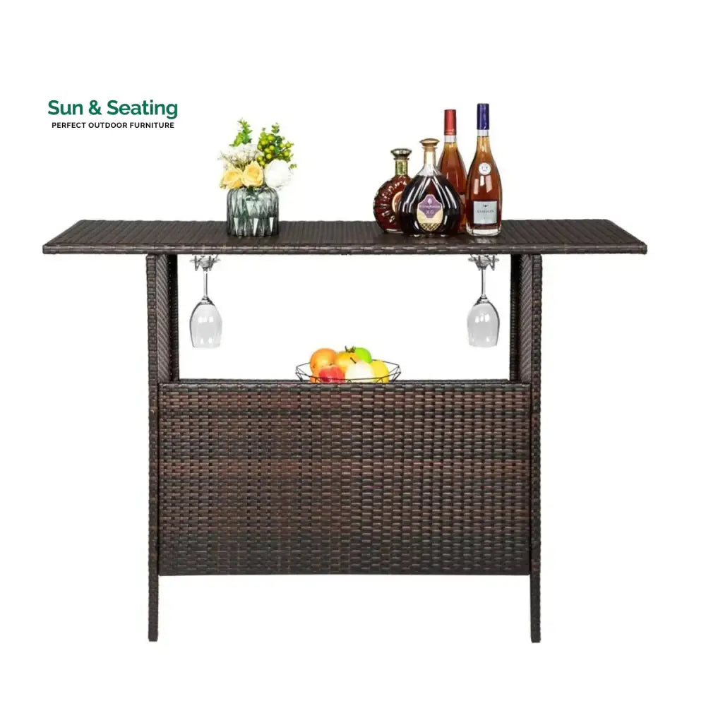 Pilar Outdoor Rattan Wicker Bar Table With Storage Selves Bar Table