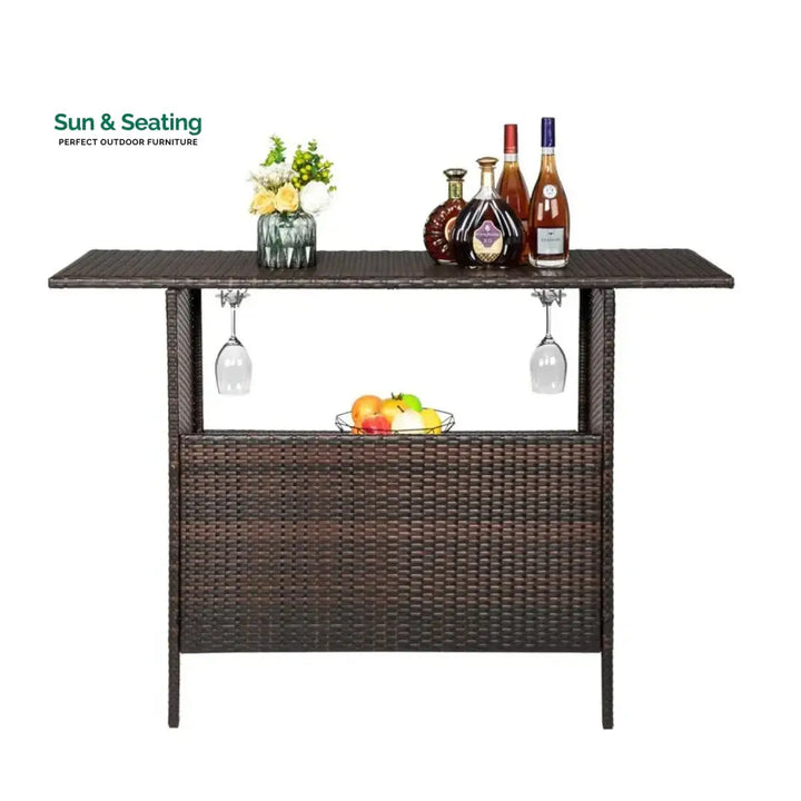 Pilar Outdoor Rattan Wicker Bar Table With Storage Selves Bar Table
