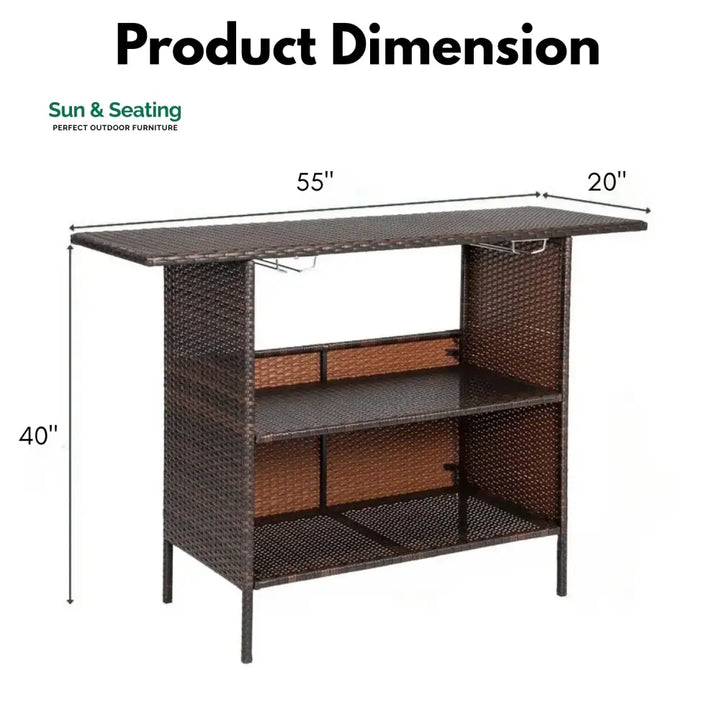 Pilar Outdoor Rattan Wicker Bar Table With Storage Selves Bar Table