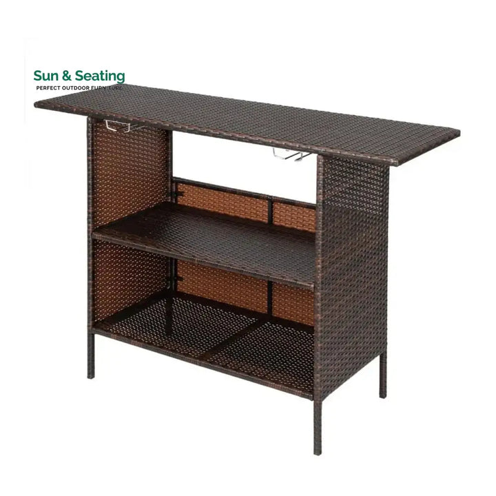 Pilar Outdoor Rattan Wicker Bar Table With Storage Selves Bar Table