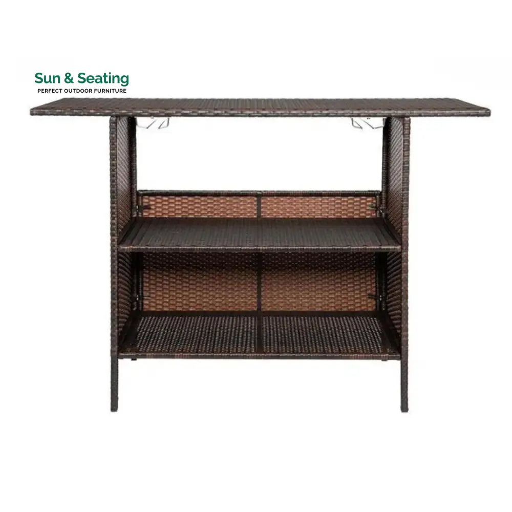 Pilar Outdoor Rattan Wicker Bar Table With Storage Selves Bar Table