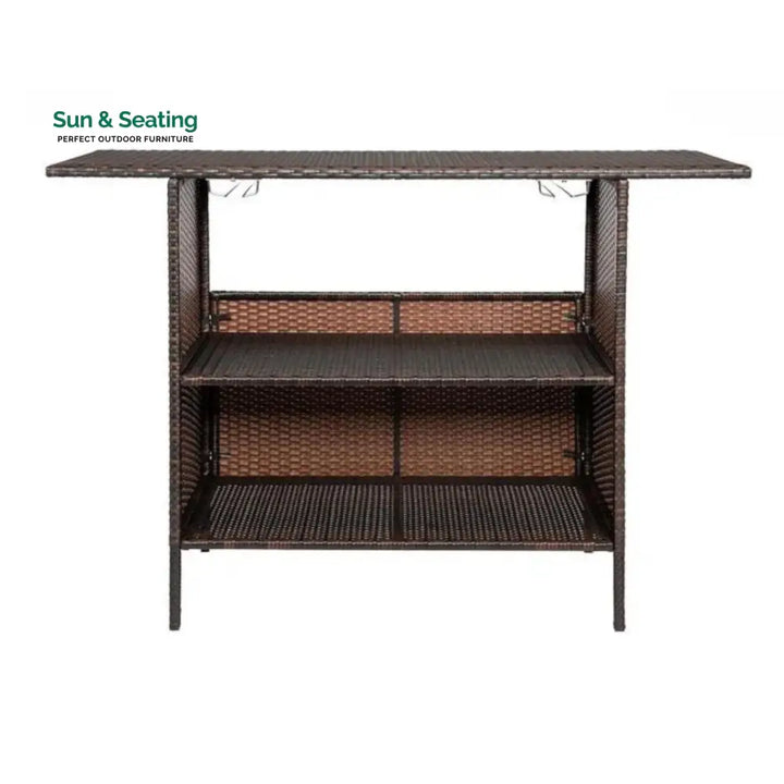 Pilar Outdoor Rattan Wicker Bar Table With Storage Selves Bar Table