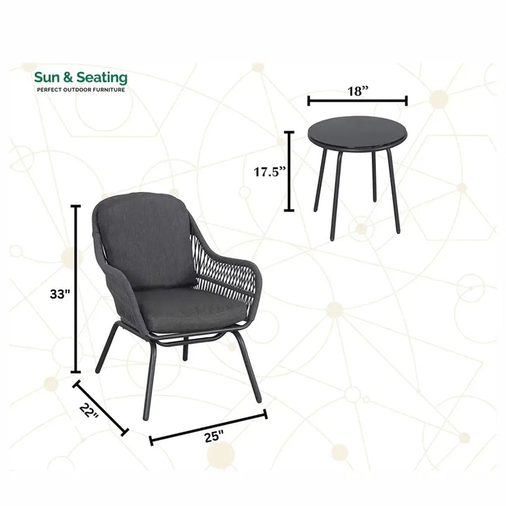 Pillar Outdoor Patio Seating Set 2 Chairs and 1 Table Set (Dark Grey) Braided &amp; Rope Coffee Table Sets