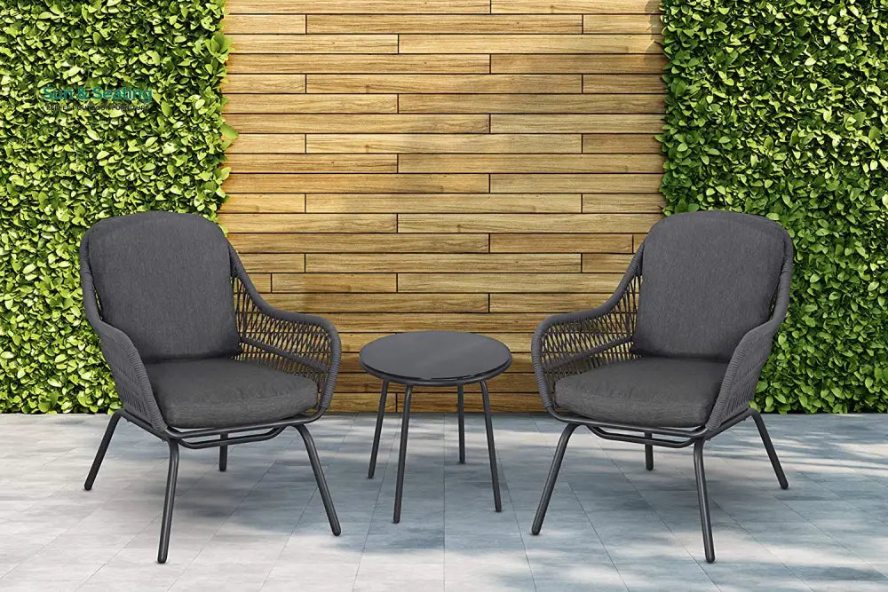 Pillar Outdoor Patio Seating Set 2 Chairs and 1 Table Set (Dark Grey) Braided & Rope Coffee Table Sets
