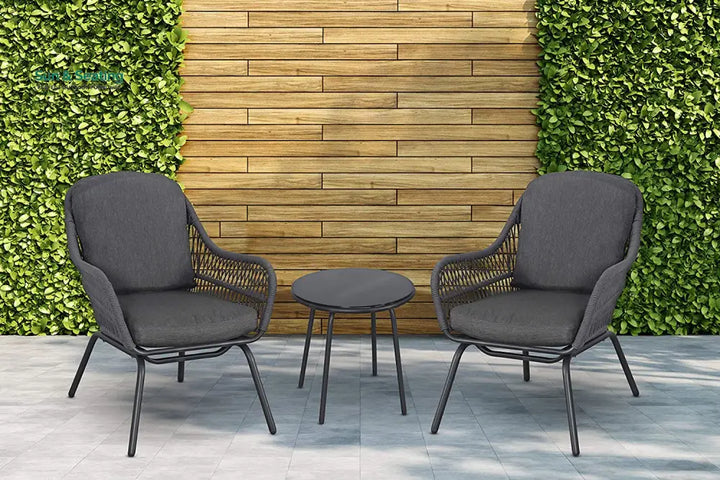 Pillar Outdoor Patio Seating Set 2 Chairs and 1 Table Set (Dark Grey) Braided &amp; Rope Coffee Table Sets