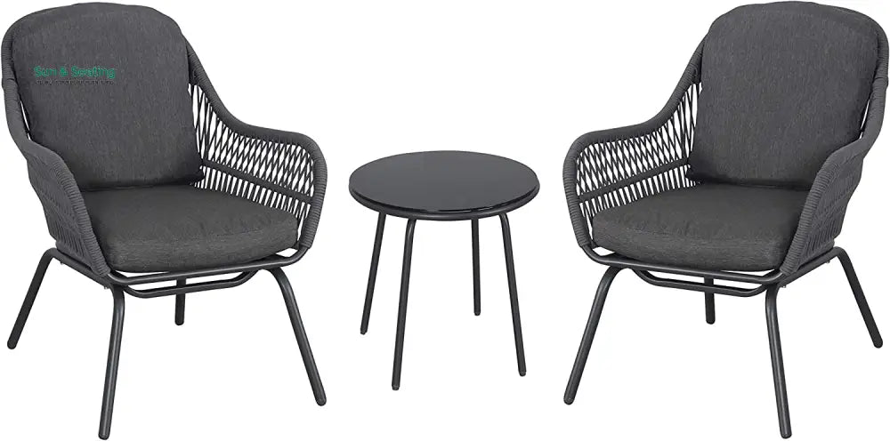 Pillar Outdoor Patio Seating Set 2 Chairs and 1 Table Set (Dark Grey) Braided &amp; Rope Coffee Table Sets