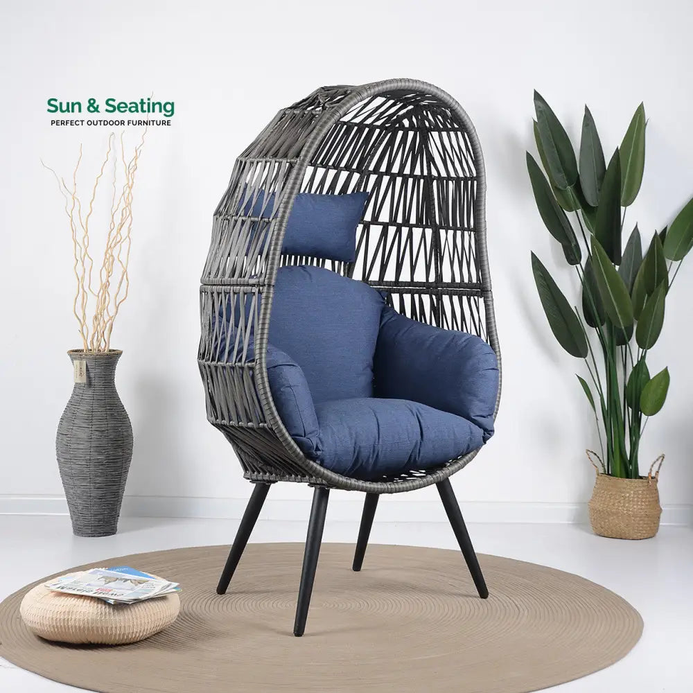 Pino Single Seater Swing Basket For Balcony &amp; Garden (Grey) Blue Swings