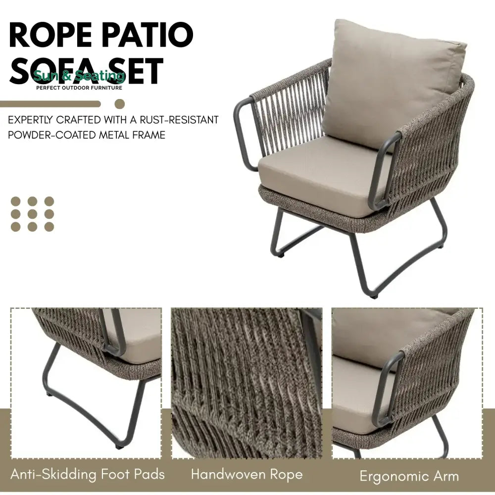 Pinon Outdoor Garden Balcony Sofa Set 2 Seater 2 Single Seater 1 Center Table Set (Beige) Braided and Rope Sofa Sets