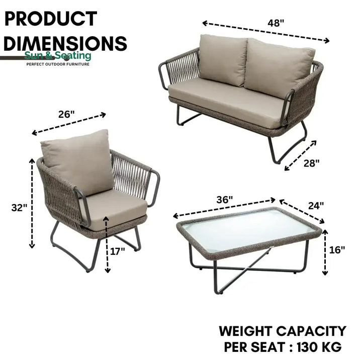 Pinon Outdoor Garden Balcony Sofa Set 2 Seater 2 Single Seater 1 Center Table Set (Beige) Braided and Rope Sofa Sets