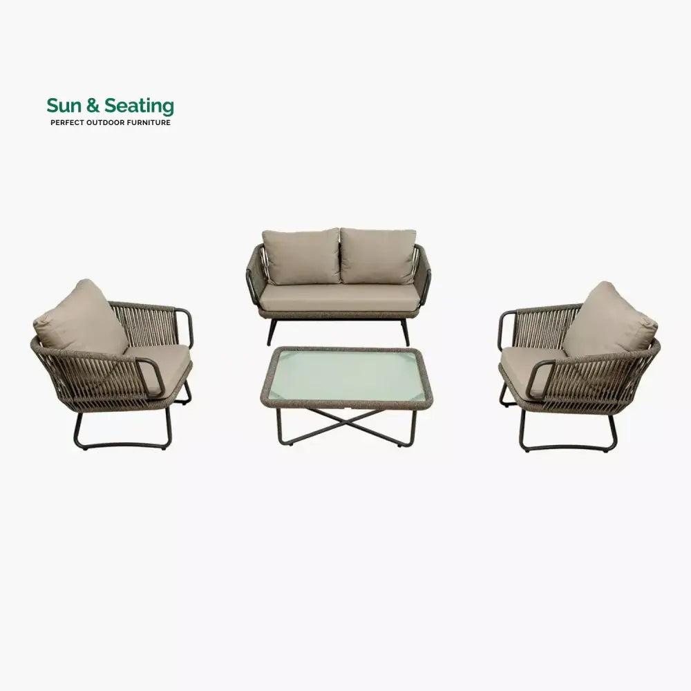 Pinon Outdoor Garden Balcony Sofa Set 2 Seater 2 Single Seater 1 Center Table Set (Beige) Braided and Rope Sofa Sets