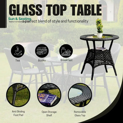 Piper 5-Piece Outdoor Rattan Wicker Patio Bistro Set Patio Set