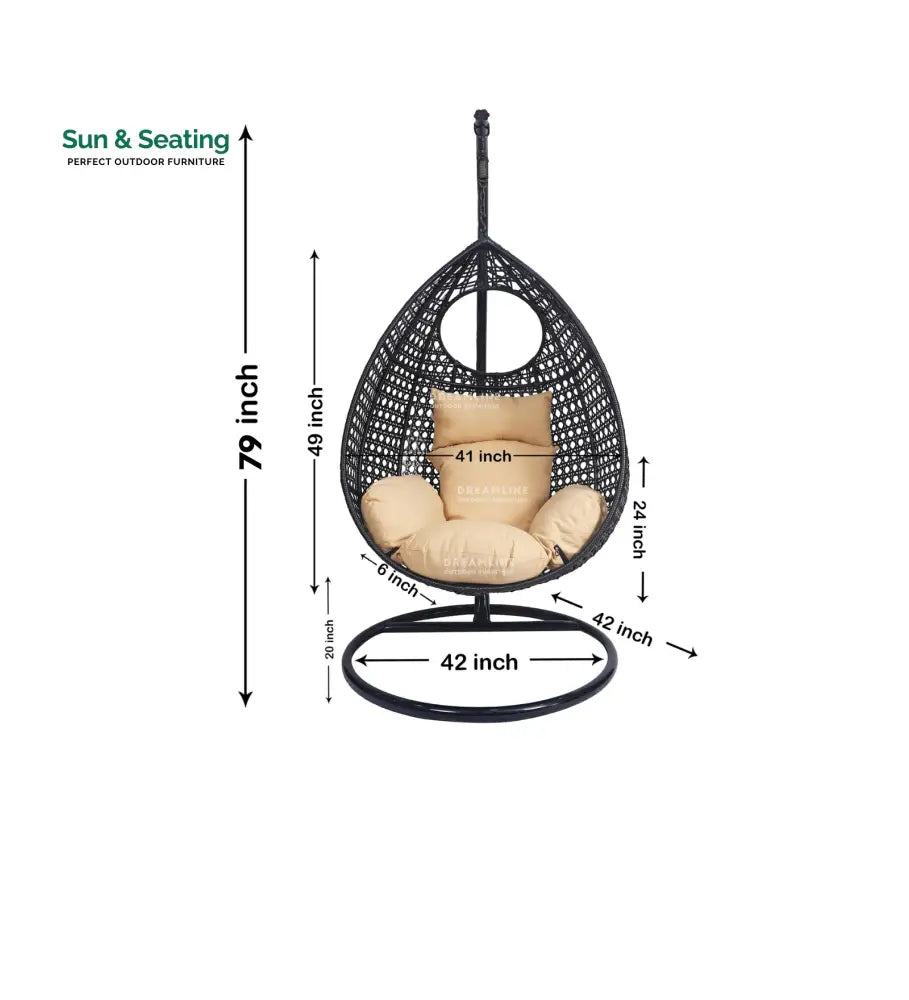 Piro Single Seater Hanging Swing With Stand For Balcony Garden Swing (Dark Brown) Swings