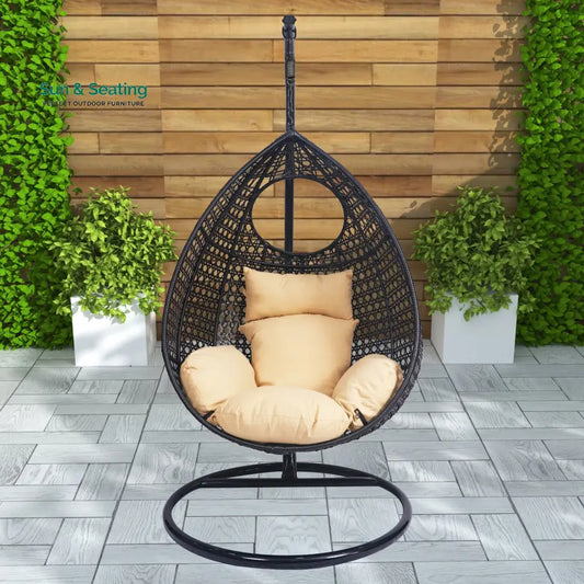 Piro Single Seater Hanging Swing With Stand For Balcony Garden Swing (Dark Brown) Swings