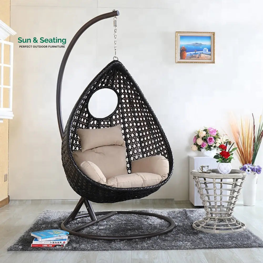 Piro Single Seater Hanging Swing With Stand For Balcony Garden Swing (Dark Brown) Swings