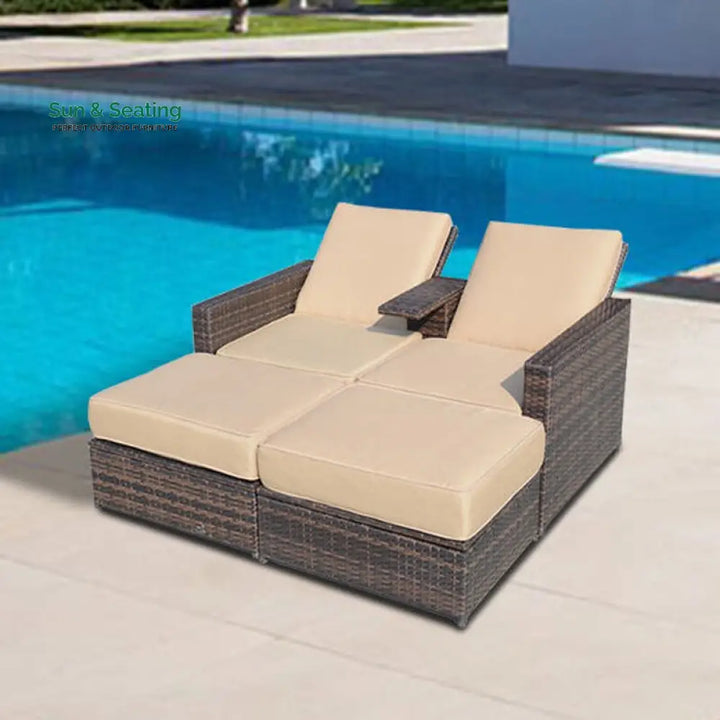 Pirozzi Outdoor Poolside Sunbed With Cushion Daybed (Brown) Sunbed