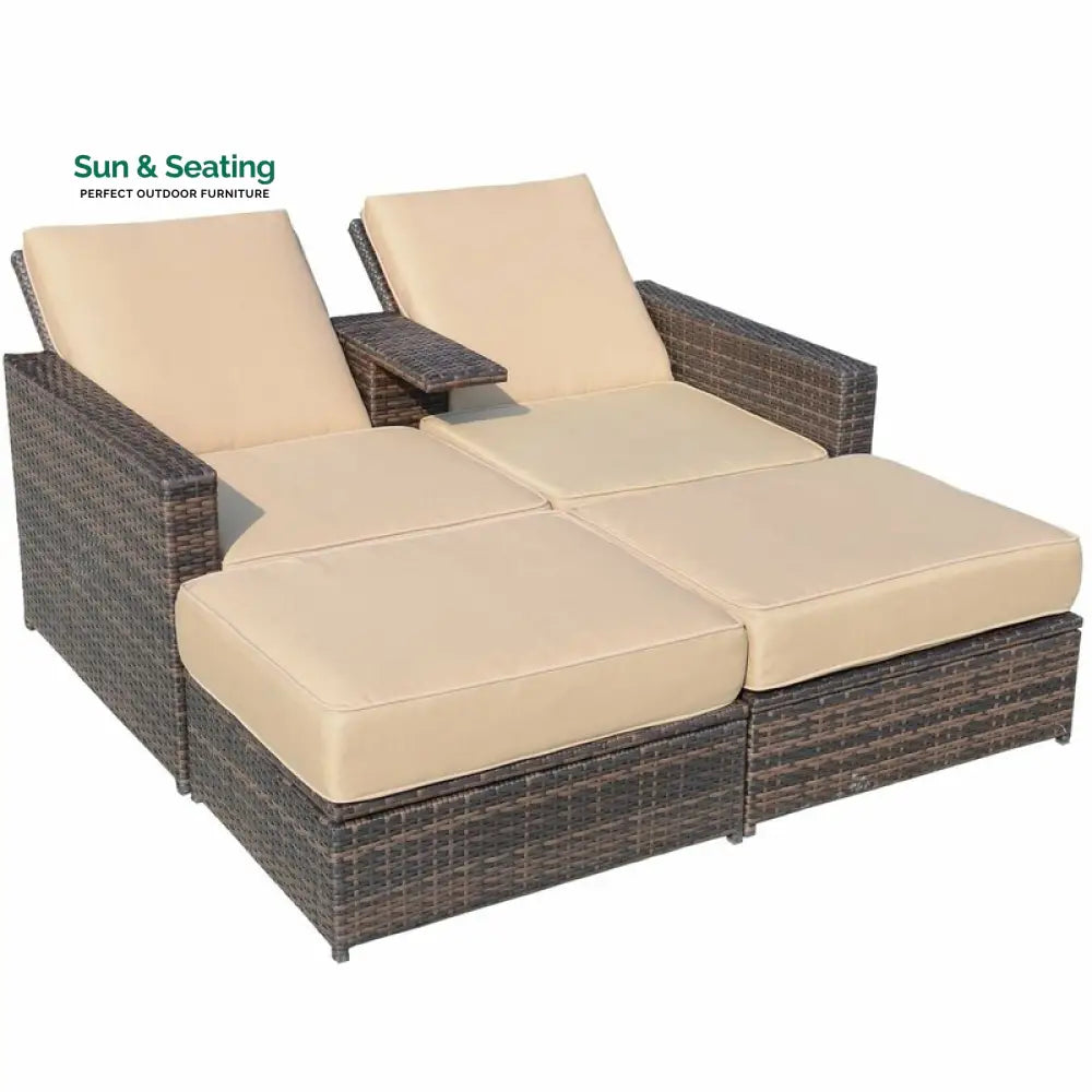 Pirozzi Outdoor Poolside Sunbed With Cushion Daybed (Brown) Sunbed