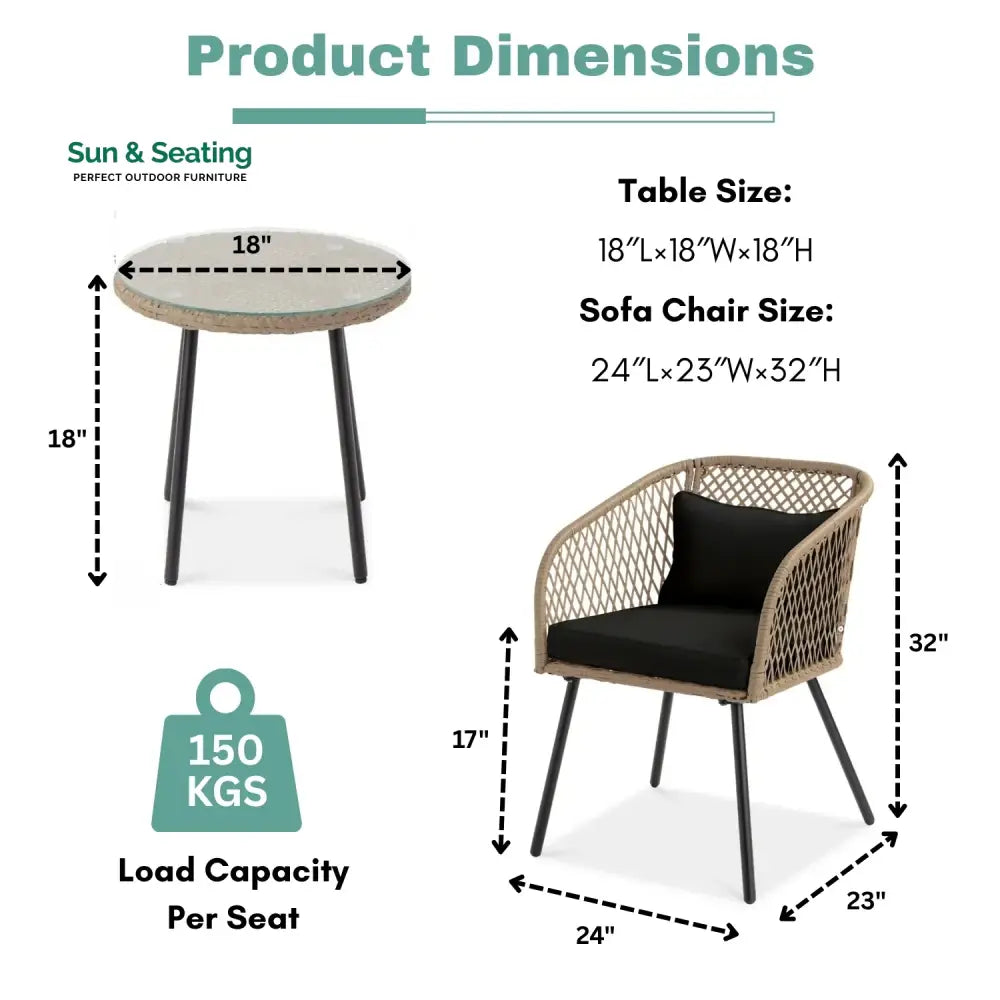 Poet Outdoor Wicker 3-Piece Patio Set Patio Set