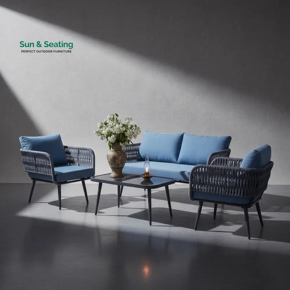 Polari Outdoor Garden Balcony Sofa Set 2 Seater 2 Single Seater 1 Center Table Set (Grey) Braided and Rope Sofa Sets
