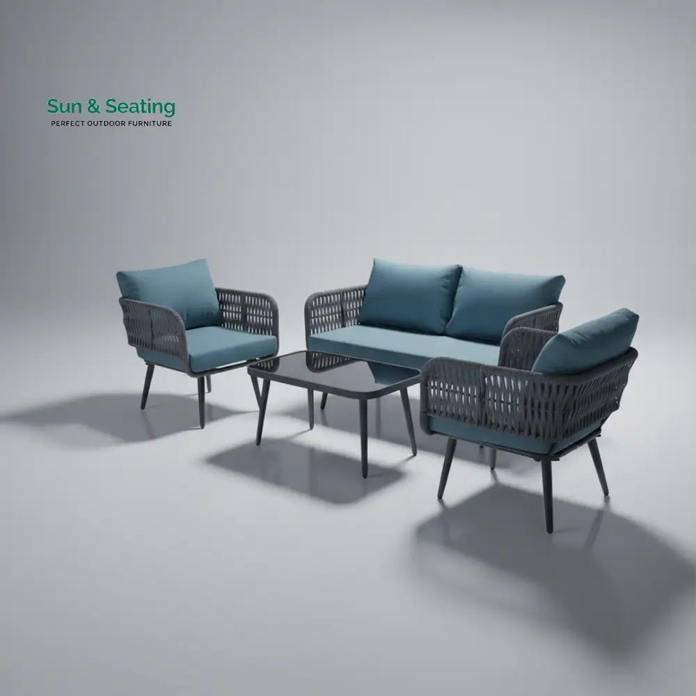 Polari Outdoor Garden Balcony Sofa Set 2 Seater 2 Single Seater 1 Center Table Set (Grey) Braided and Rope Sofa Sets