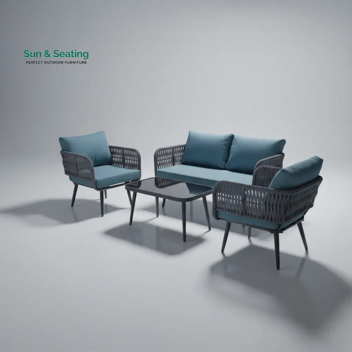 Polari Outdoor Garden Balcony Sofa Set 2 Seater 2 Single Seater 1 Center Table Set (Grey) Braided and Rope Sofa Sets