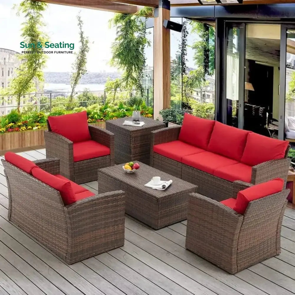 Poorvi Outdoor 7-Seater Wicker Sectional Sofa Set Sofa Set