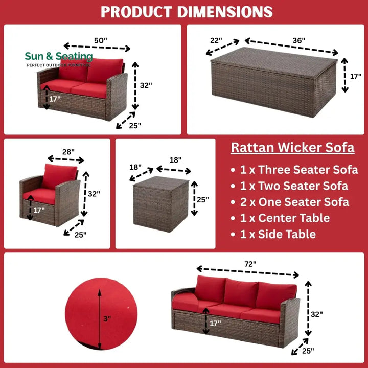 Poorvi Outdoor 7-Seater Wicker Sectional Sofa Set Sofa Set