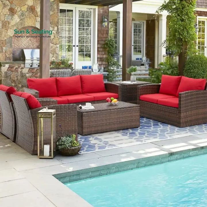 Poorvi Outdoor 7-Seater Wicker Sectional Sofa Set Sofa Set
