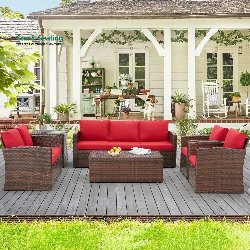 Poorvi Outdoor 7-Seater Wicker Sectional Sofa Set Sofa Set