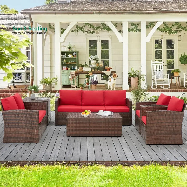 Poorvi Outdoor 7-Seater Wicker Sectional Sofa Set Sofa Set
