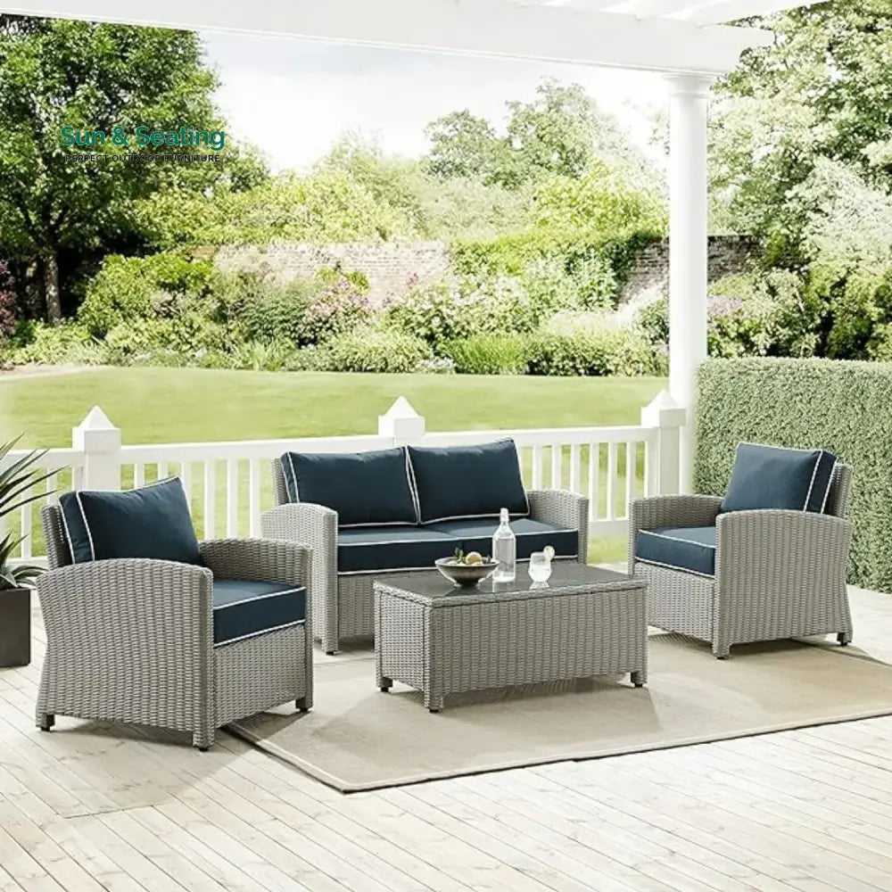 Porch Outdoor Sofa Set 2 Seater 2 Single seater and 1 Center Table Blue Sofa Sets