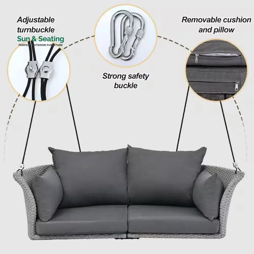 Portin Double Seater Hanging Swing Without Stand For Balcony Garden Swing (Grey) Swings