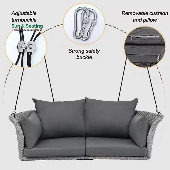 Portin Double Seater Hanging Swing Without Stand For Balcony Garden Swing (Grey) Swings