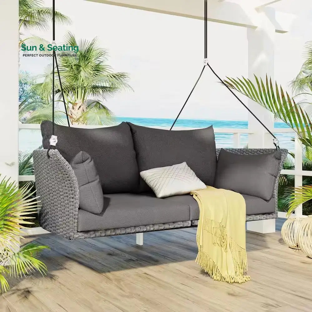 Portin Double Seater Hanging Swing Without Stand For Balcony Garden Swing (Grey) Swings