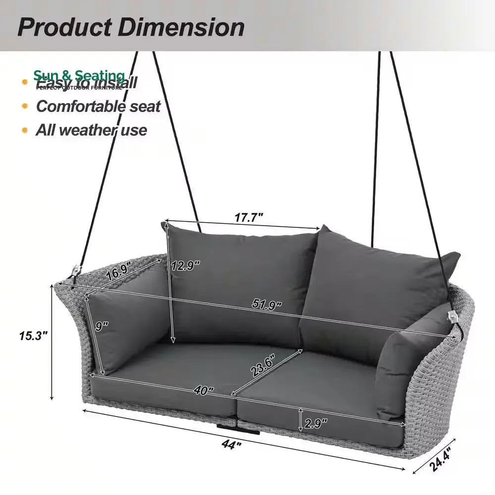 Portin Double Seater Hanging Swing Without Stand For Balcony Garden Swing (Grey) Swings