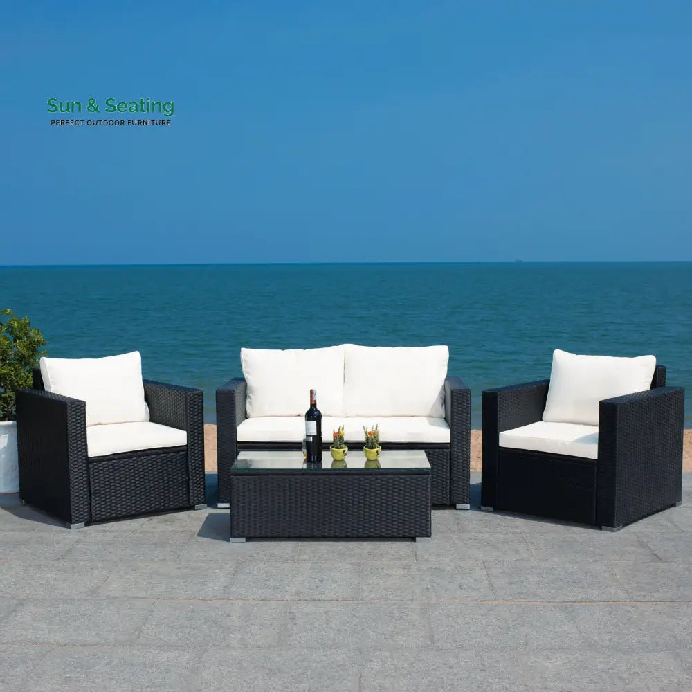Power Outdoor Sofa Set 2 Seater 2 Single seater and 1 Center Table Set (White) Black Sofa Sets