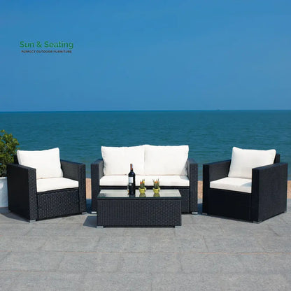 Power Outdoor Sofa Set 2 Seater 2 Single seater and 1 Center Table Set (White) Black Sofa Sets