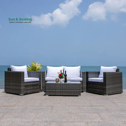 Power Outdoor Sofa Set 2 Seater 2 Single seater and 1 Center Table Set (White) Brown Sofa Sets