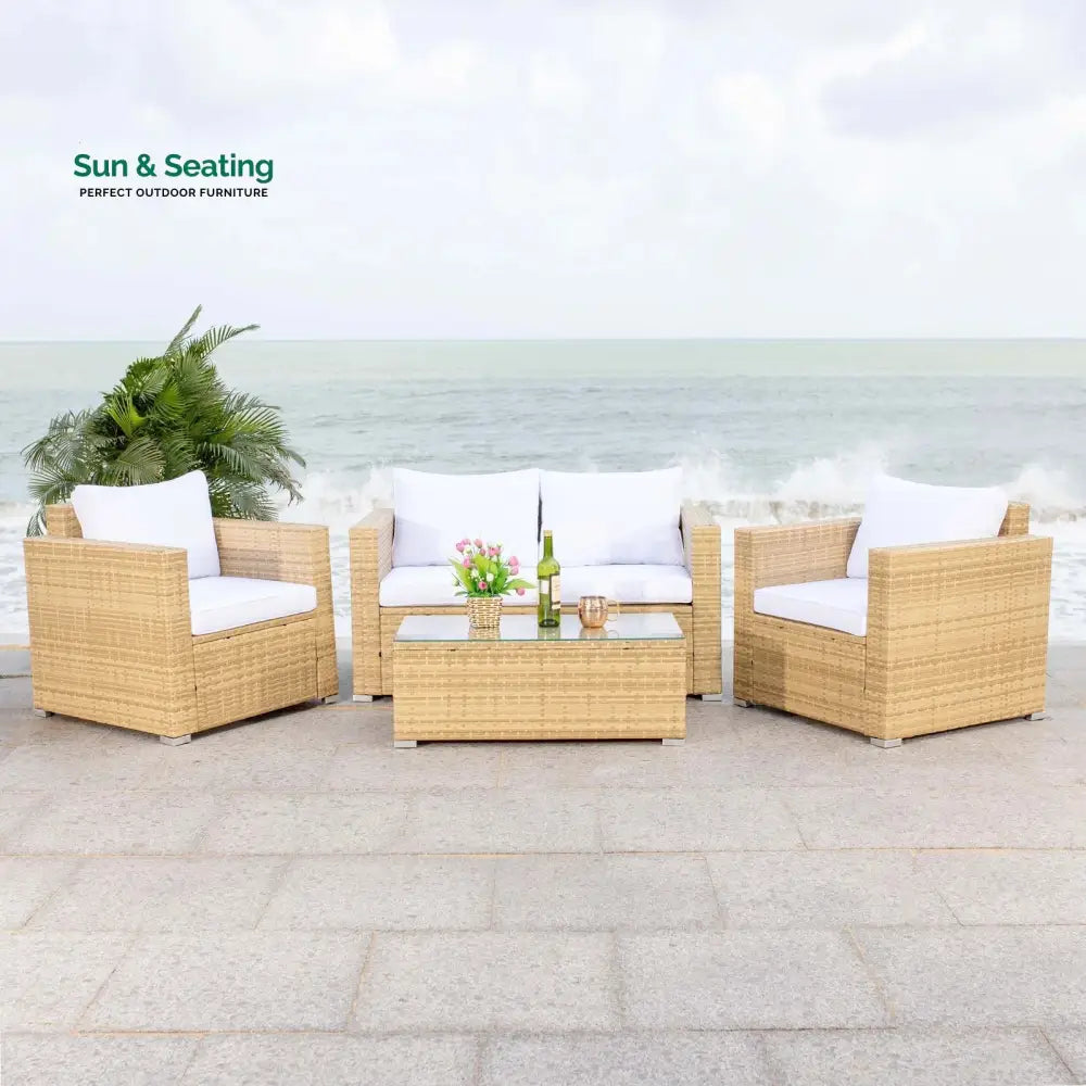 Power Outdoor Sofa Set 2 Seater 2 Single seater and 1 Center Table Set (White) Tan Sofa Sets
