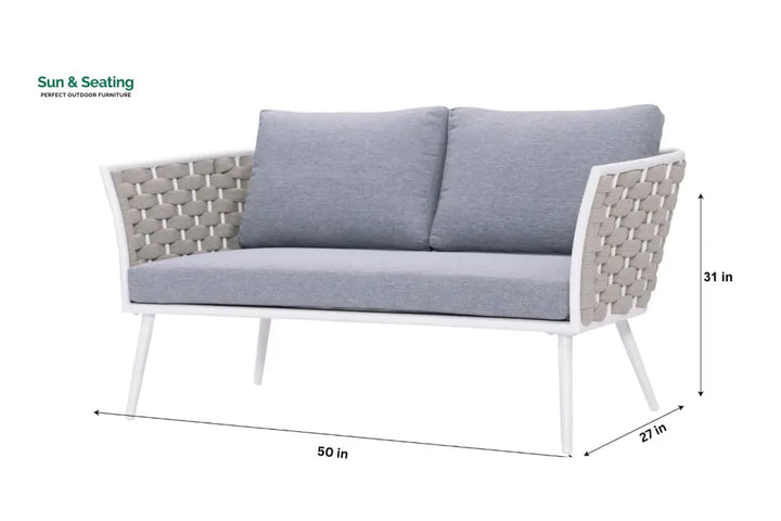Pozen Outdoor Garden Balcony Sofa Set 2 Seater 2 Single seater and 1 Center Table Set Braid &amp; Rope (White + Cream) Sofa