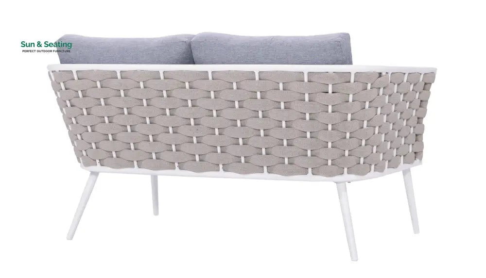 Pozen Outdoor Garden Balcony Sofa Set 2 Seater 2 Single seater and 1 Center Table Set Braid &amp; Rope (White + Cream) Sofa