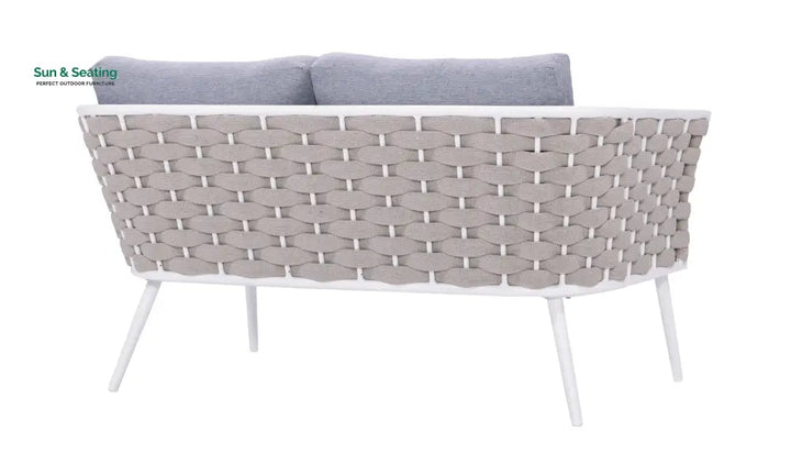 Pozen Outdoor Garden Balcony Sofa Set 2 Seater 2 Single seater and 1 Center Table Set Braid &amp; Rope (White + Cream) Sofa