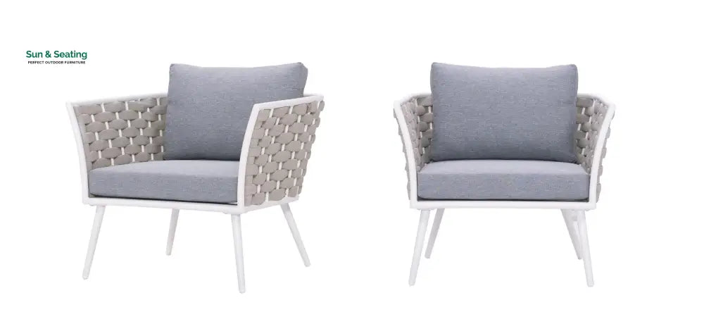 Pozen Outdoor Garden Balcony Sofa Set 2 Seater 2 Single seater and 1 Center Table Set Braid &amp; Rope (White + Cream) Sofa