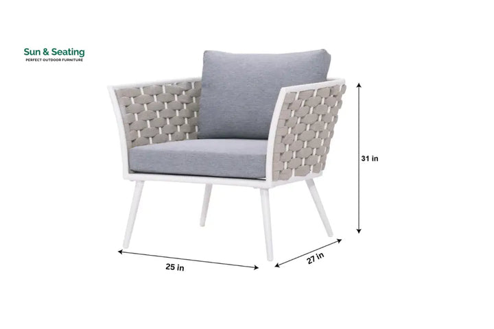 Pozen Outdoor Garden Balcony Sofa Set 2 Seater 2 Single seater and 1 Center Table Set Braid &amp; Rope (White + Cream) Sofa