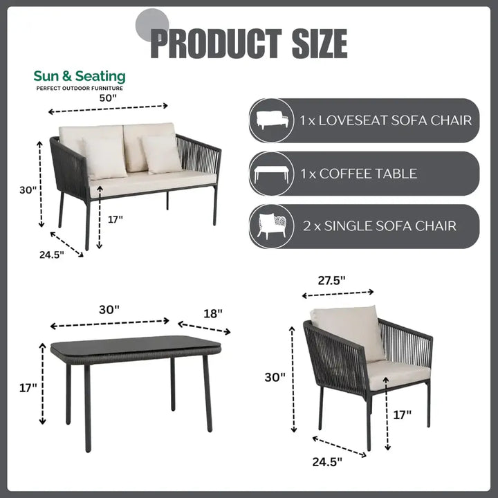 Pranavi Outdoor 4 Seater Rope Sofa Set Sofa Set