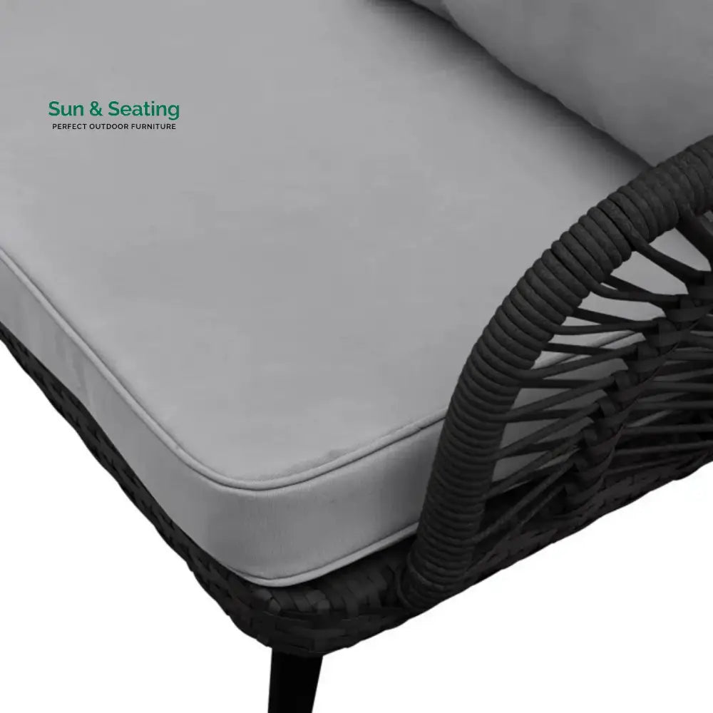 Presley Outdoor Rope 4-Piece Patio Sofa Set with Glass Top Table (Black/Light Grey) Sofa Set