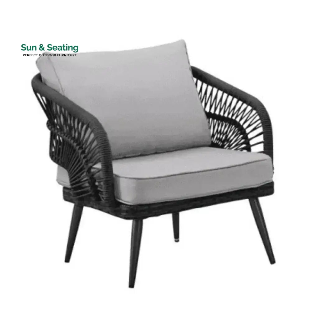 Presley Outdoor Rope 4-Piece Patio Sofa Set with Glass Top Table (Black/Light Grey) Sofa Set