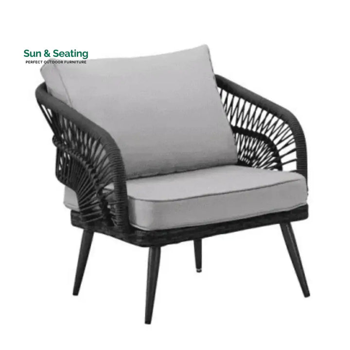 Presley Outdoor Rope 4-Piece Patio Sofa Set with Glass Top Table (Black/Light Grey) Sofa Set