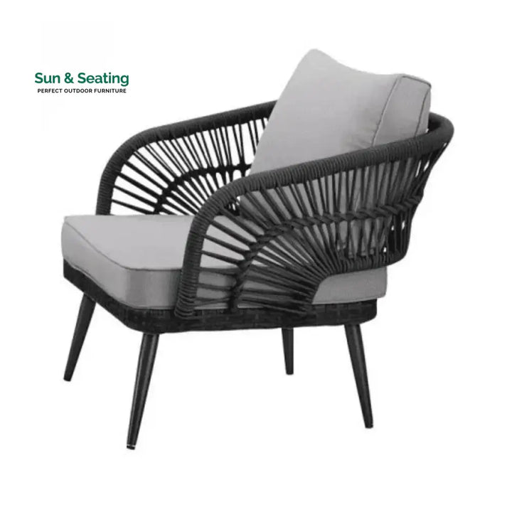 Presley Outdoor Rope 4-Piece Patio Sofa Set with Glass Top Table (Black/Light Grey) Sofa Set